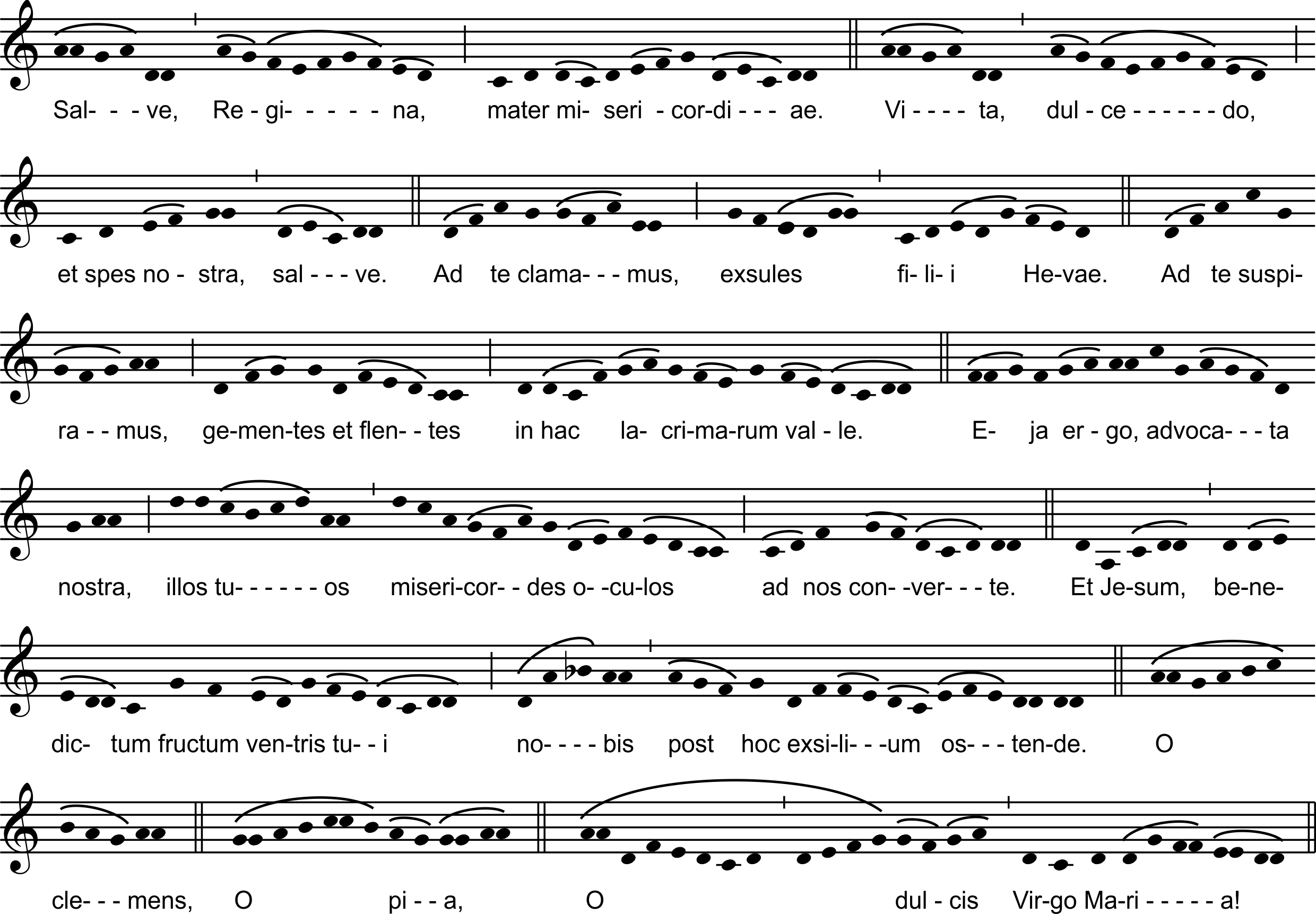 Salve Regina mit alternativer gregorianischer Melodie, umgeschrieben in moderne Notation